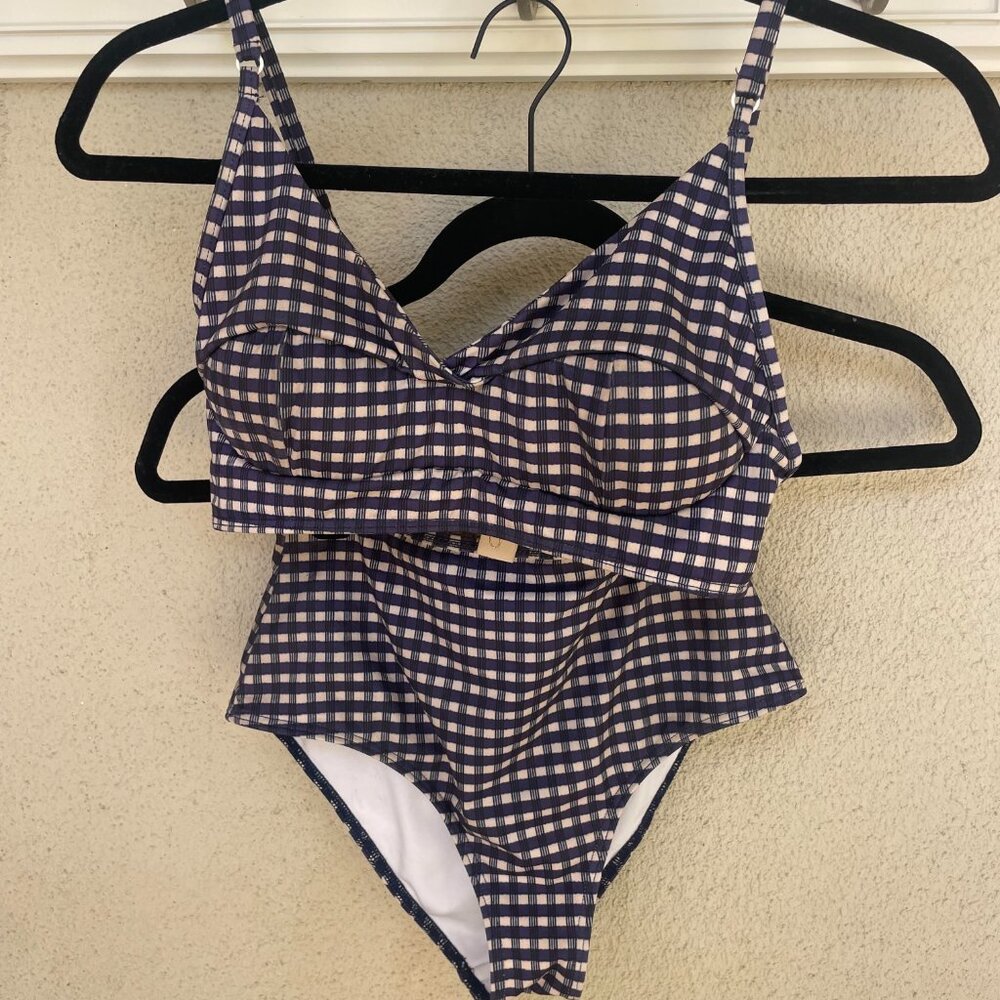 Seea Blue and White Plaid Swim Suit